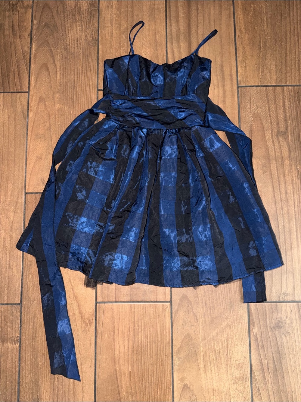Blue and black vertical striped mini dress